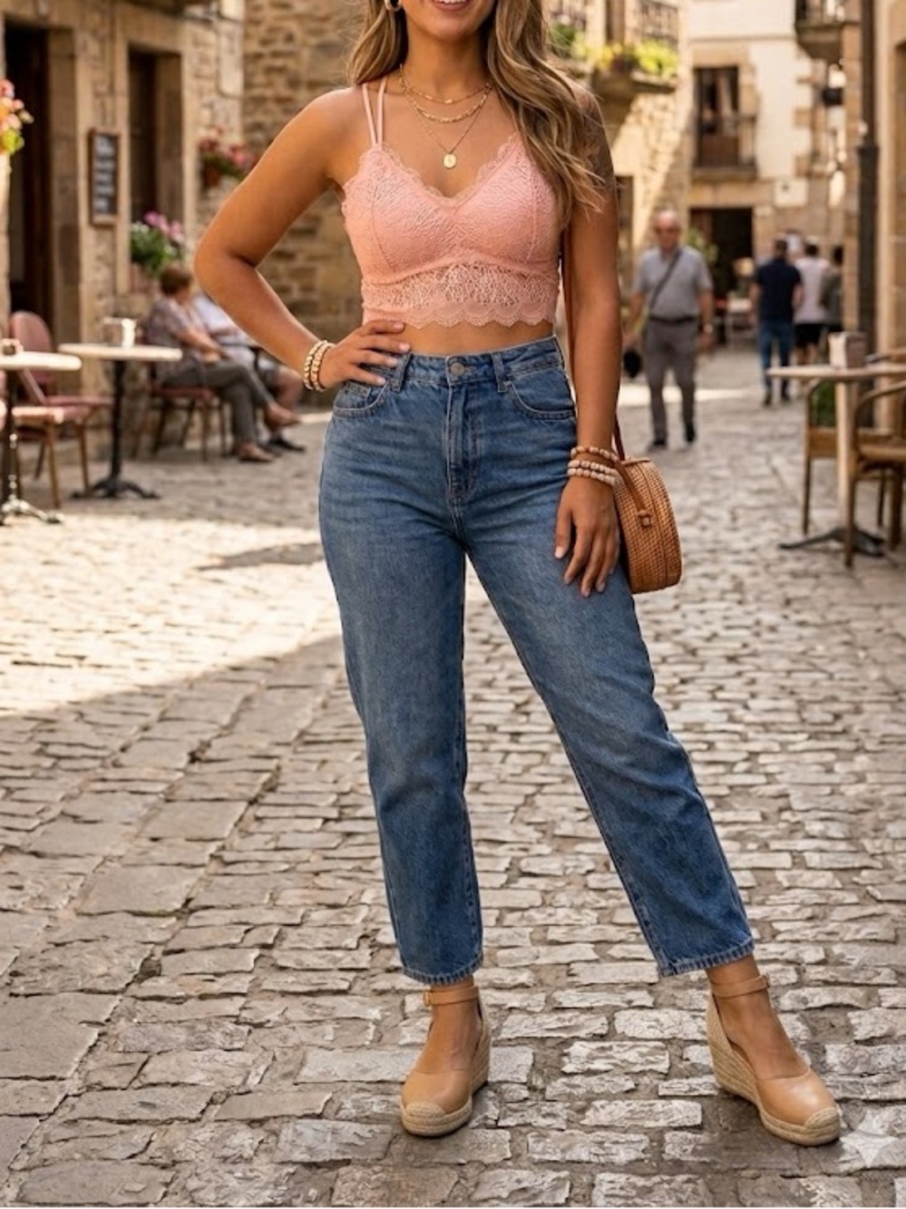 Topps Pink Lace Bralette with Strappy Back